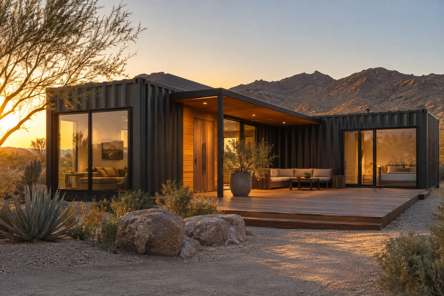 Design inspiration: a modern shipping-container home with a welcoming timber deck